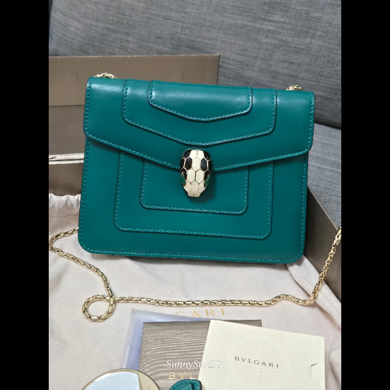 Bvlgari 寶格麗 經典祖母綠金鍊蛇頭包-7