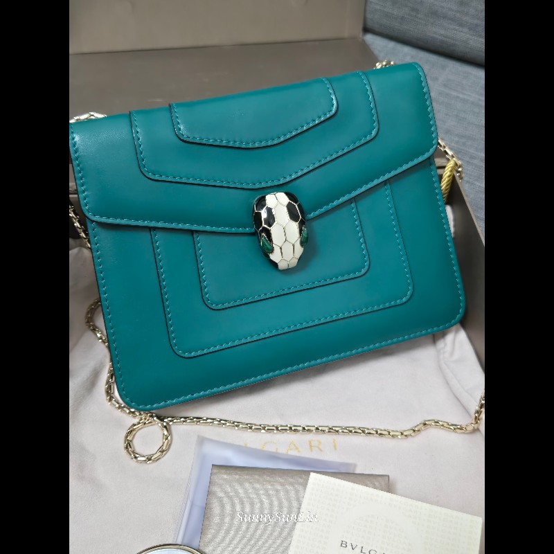 Bvlgari 寶格麗 經典祖母綠金鍊蛇頭包-8