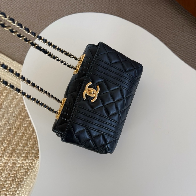 Chanel 黑金雙鏈盒子包-0