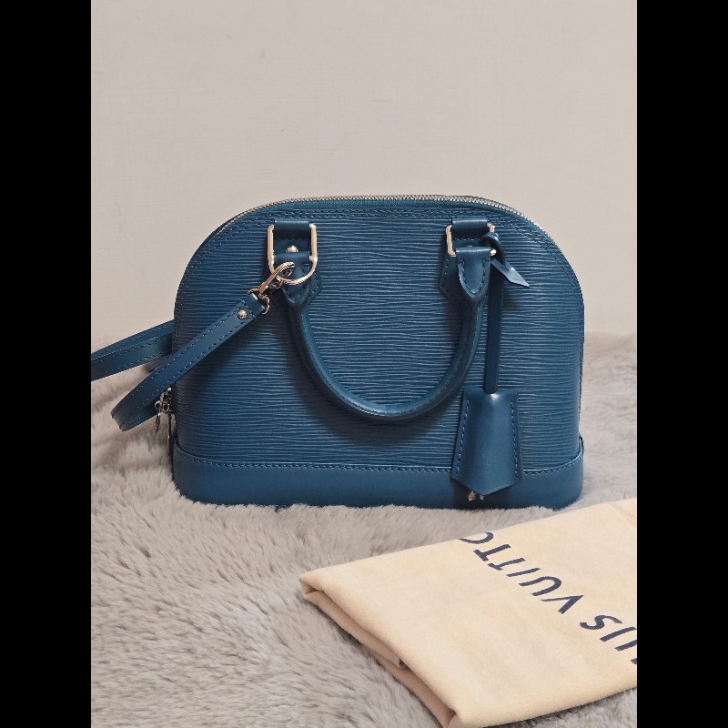 LV Alma BB Epi 牛皮水波紋 孔雀藍（綠）色 貝殼包 手提包肩背包斜背包-5