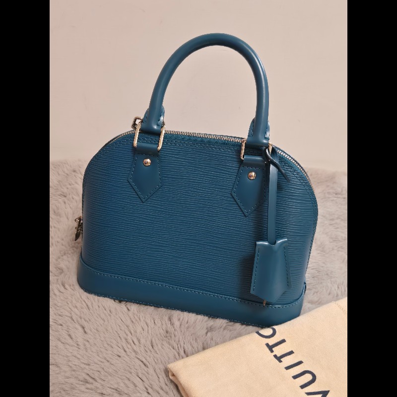 LV Alma BB Epi 牛皮水波紋 孔雀藍（綠）色 貝殼包 手提包肩背包斜背包-7