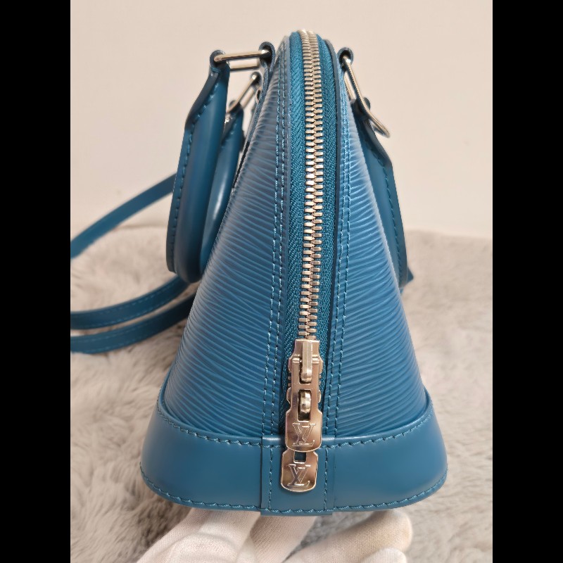 LV Alma BB Epi 牛皮水波紋 孔雀藍（綠）色 貝殼包 手提包肩背包斜背包-8