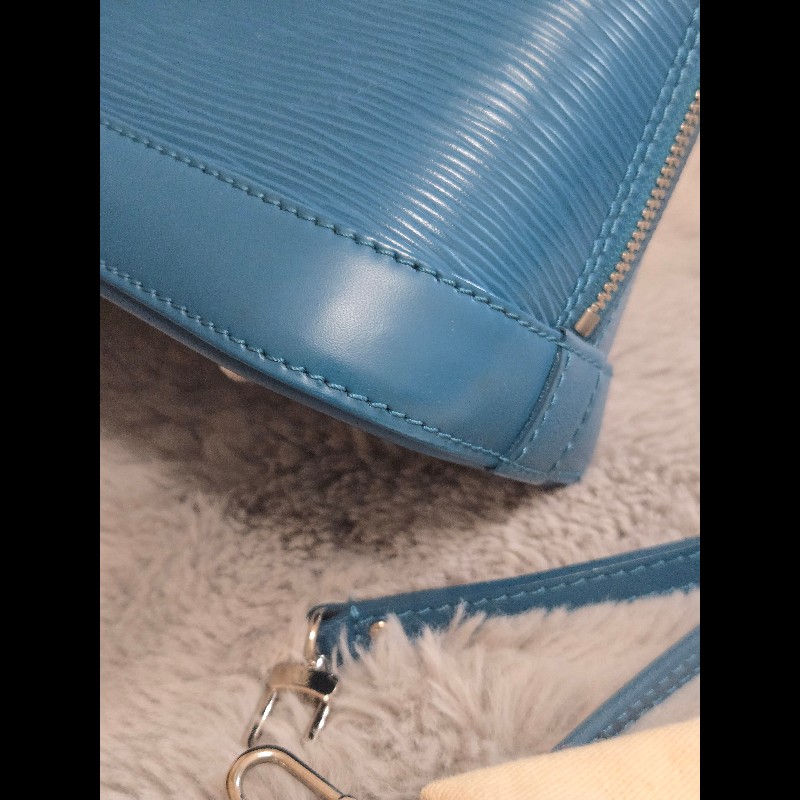 LV Alma BB Epi 牛皮水波紋 孔雀藍（綠）色 貝殼包 手提包肩背包斜背包-18