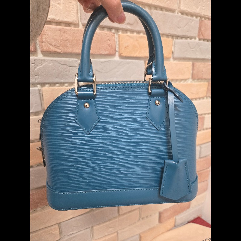 LV Louis Vuitton 路易威登 Alma BB Epi 牛皮水波紋 孔雀藍(綠)色 貝殼包 手提包肩背包斜背包-24