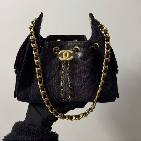 Chanel香奈兒26P黑色牛仔布25bagmini迷你