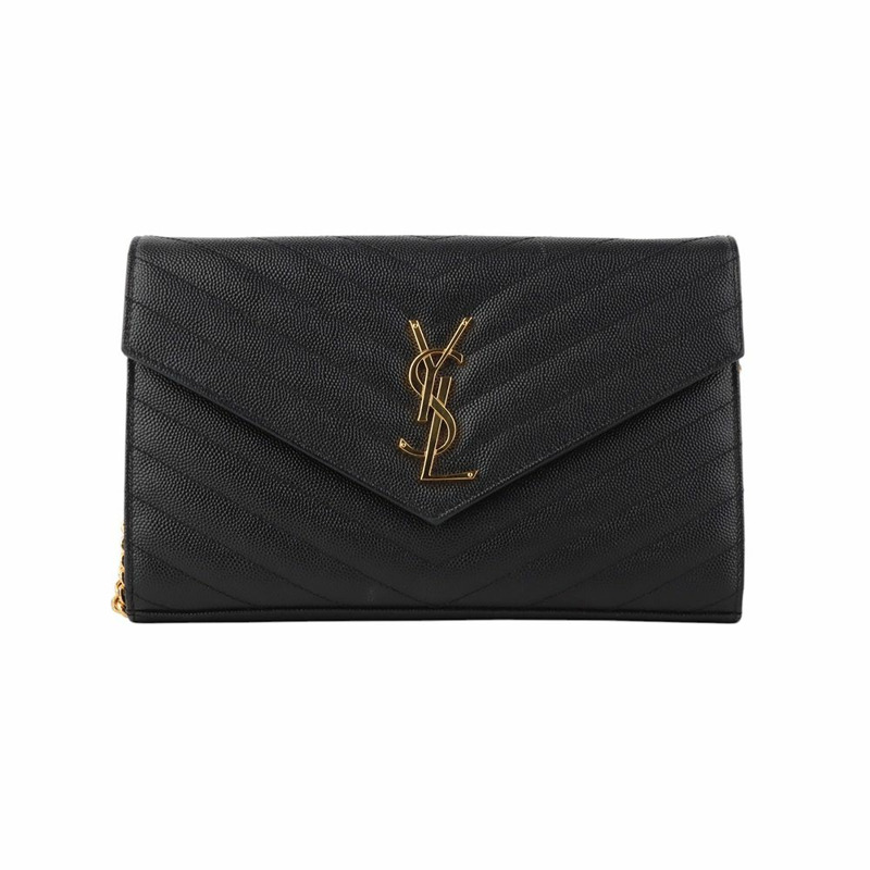【包稅】SAINT LAURENT Grand Poudre Envelope Cassandra 馬特拉塞凸紋鏈條斜背包 34403-0
