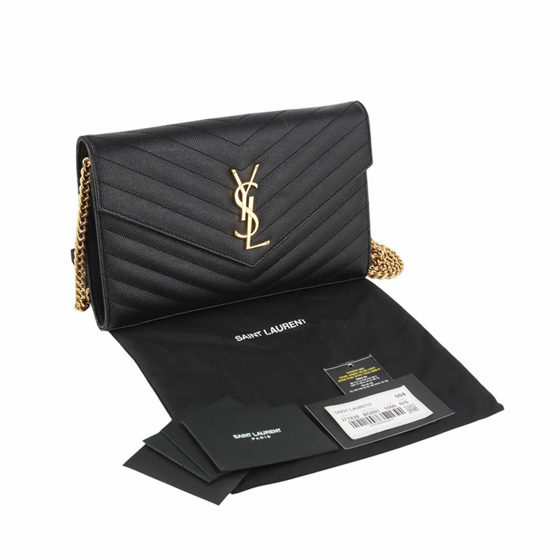 【包稅】SAINT LAURENT Grand Poudre Envelope Cassandra 馬特拉塞凸紋鏈條斜背包 34403-7
