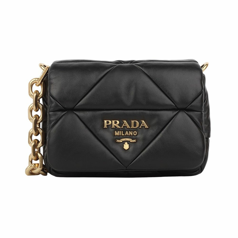 【包稅】PRADA 1BD292 納帕皮拼接絎縫金色鏈條單肩包 34386--0