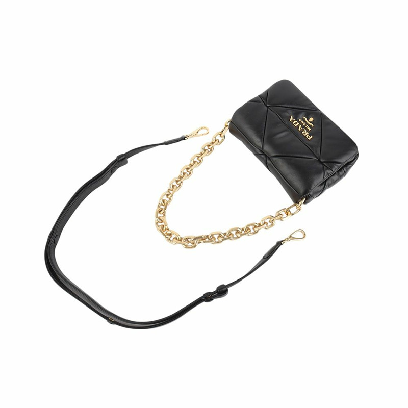 【包稅】PRADA 1BD292 納帕皮拼接絎縫金色鏈條單肩包 34386--3