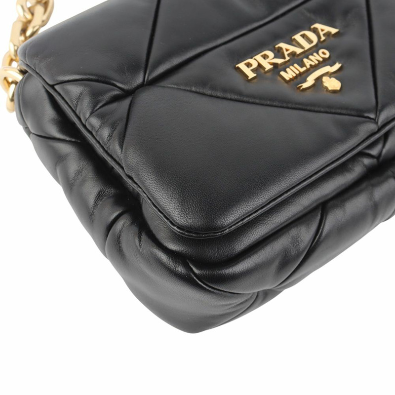 【包稅】PRADA 1BD292 納帕皮拼接絎縫金色鏈條單肩包 34386--4
