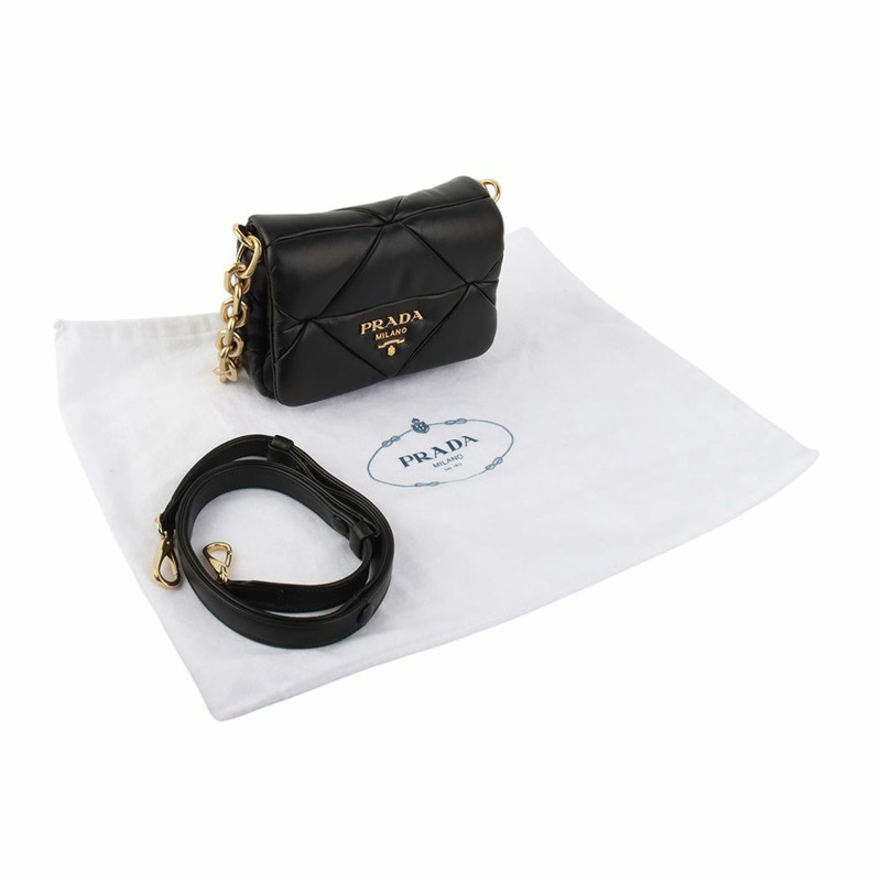 【包稅】PRADA 1BD292 納帕皮拼接絎縫金色鏈條單肩包 34386--7