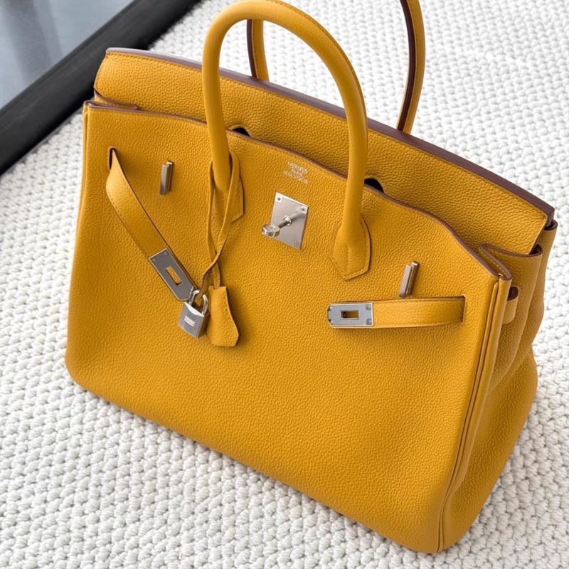愛馬仕 birkin35琥珀黃銀扣togo皮 A刻 全新閒置 附件塵袋雨衣-0