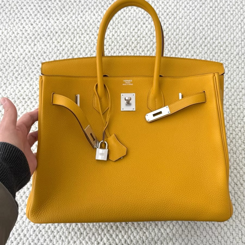 愛馬仕 birkin35琥珀黃銀扣togo皮 A刻 全新閒置 附件塵袋雨衣-1