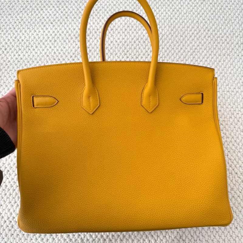 愛馬仕 birkin35琥珀黃銀扣togo皮 A刻 全新閒置 附件塵袋雨衣-7