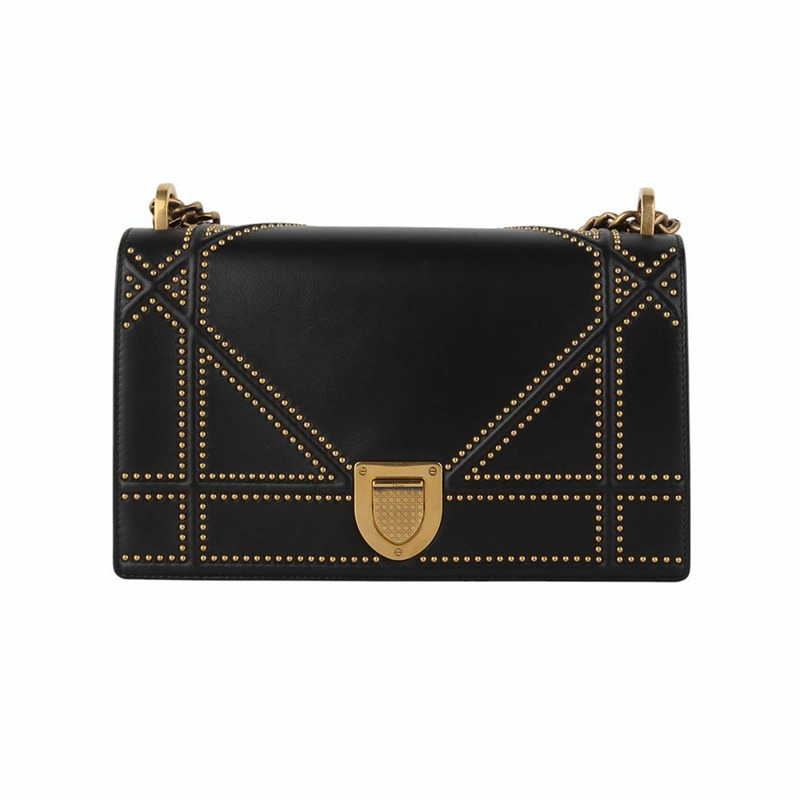 【包稅】DIOR 中型 Diorama 鏈條翻蓋單肩包，帶鉚釘 34475--0