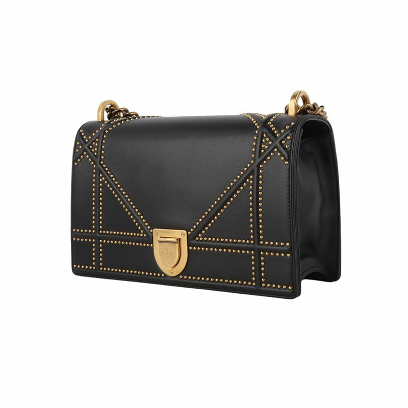 【包稅】DIOR 中型 Diorama 鏈條翻蓋單肩包，帶鉚釘 34475--1