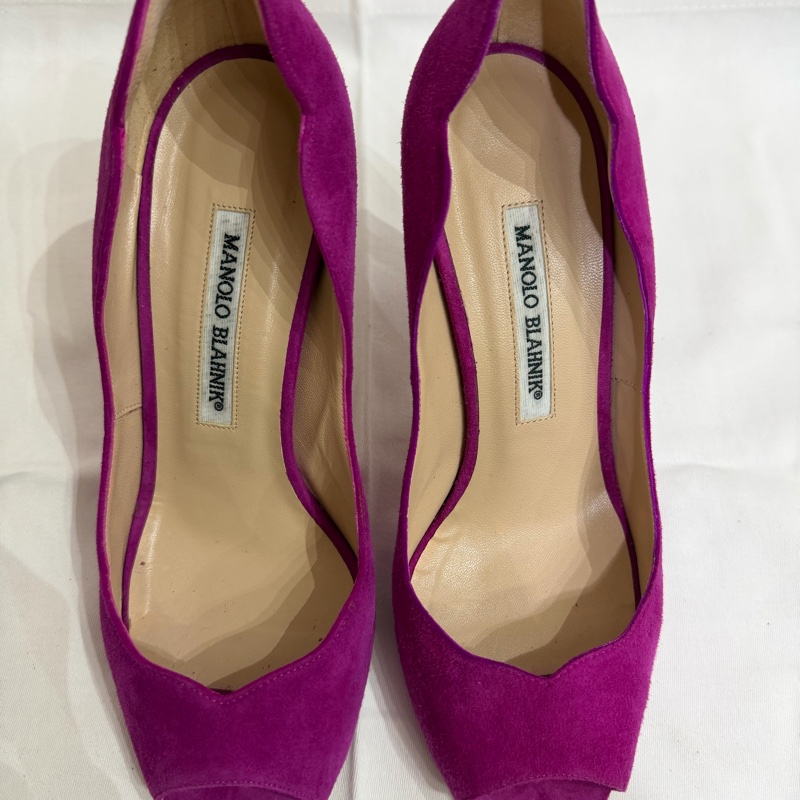 Manolo Blahnik Fuchsia Peep-Toe Heels-0