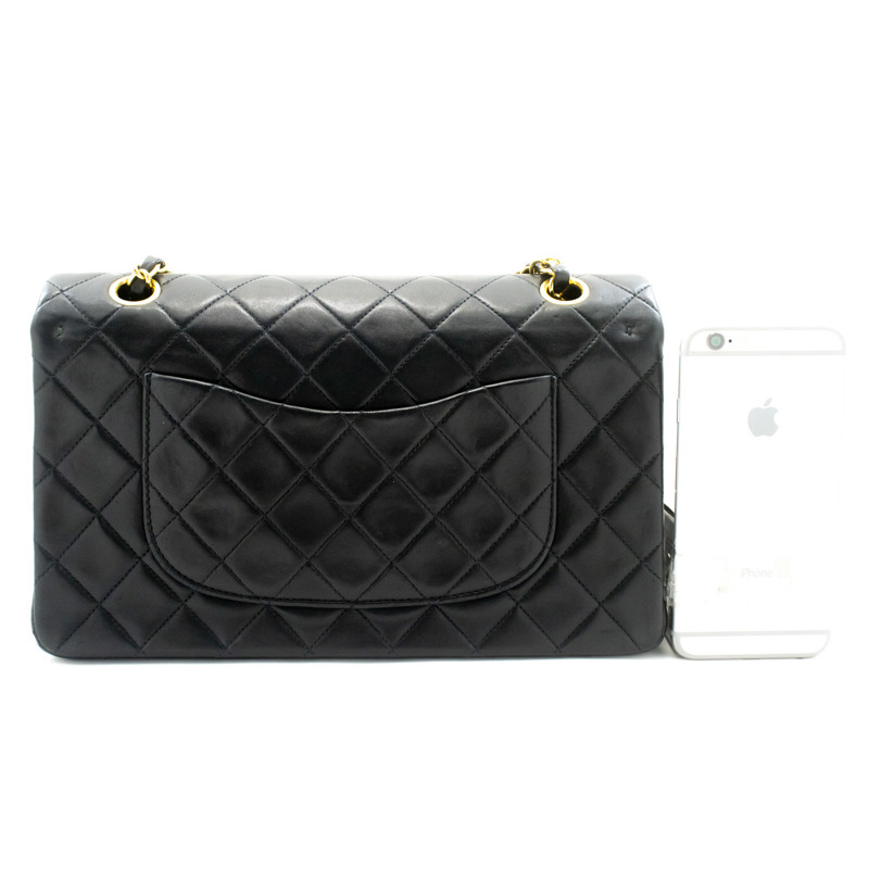 【日本直送】香奈兒經典雙蓋10吋鏈條單肩背包，黑色羊皮-2