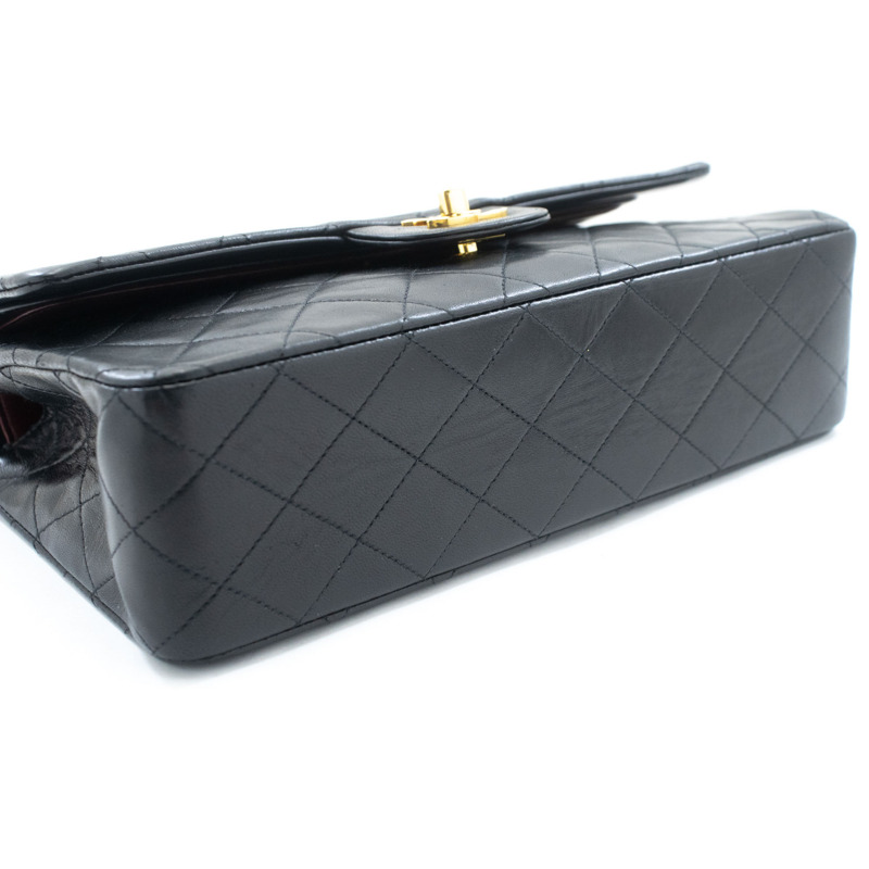 【日本直送】香奈兒經典雙蓋10吋鏈條單肩背包，黑色羊皮-3