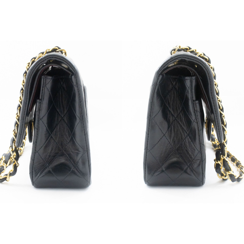 【日本直送】香奈兒經典雙蓋10吋鏈條單肩背包，黑色羊皮-4
