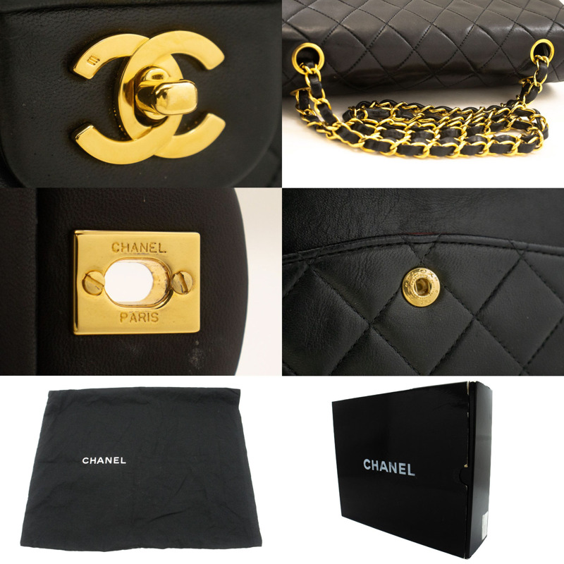 【日本直送】香奈兒經典雙蓋10吋鏈條單肩背包，黑色羊皮-6