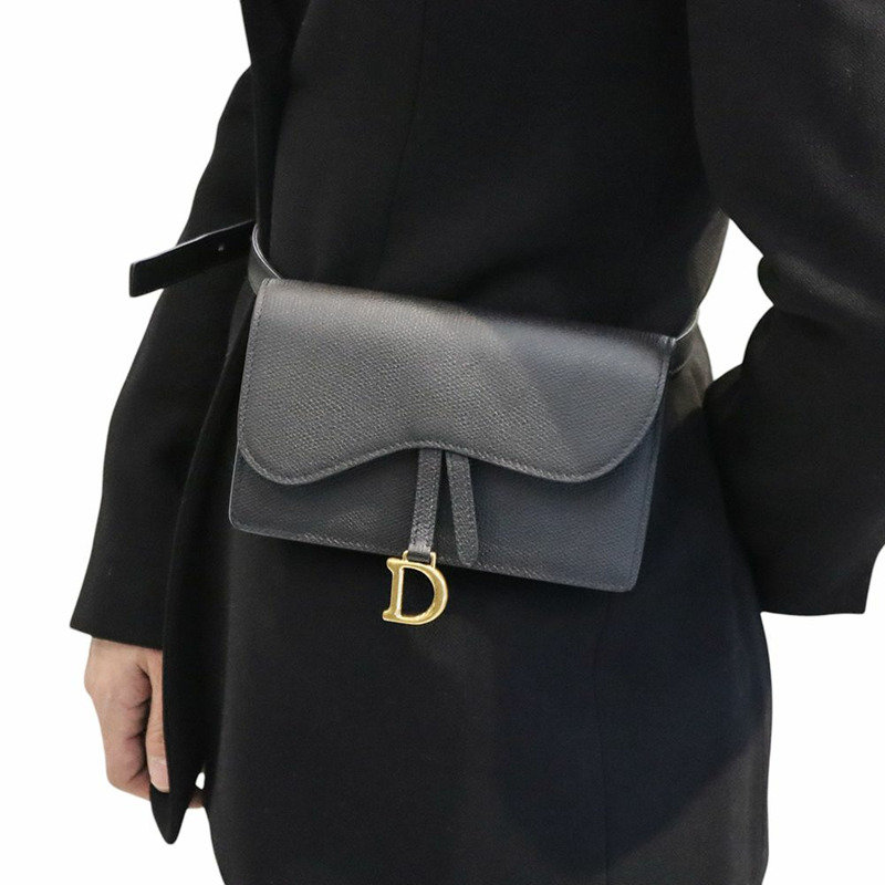【包稅】DIOR 黑色皮革馬鞍腰包 S5619CCEH-8