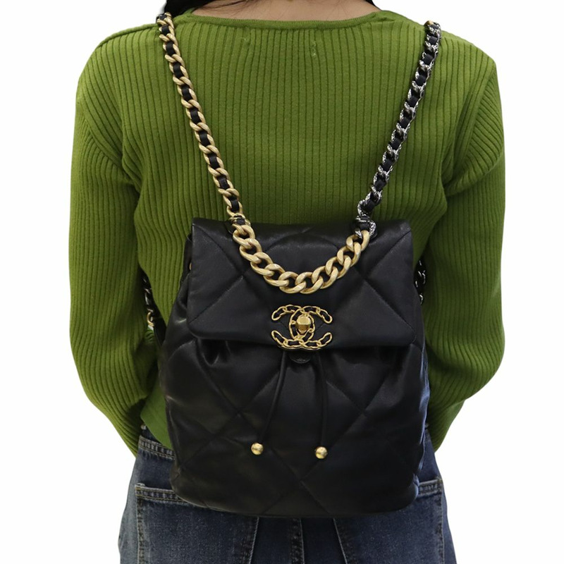 【包稅】CHANEL AS4223 Nineteen 系列羊皮 19 金色鏈條雙肩包-8