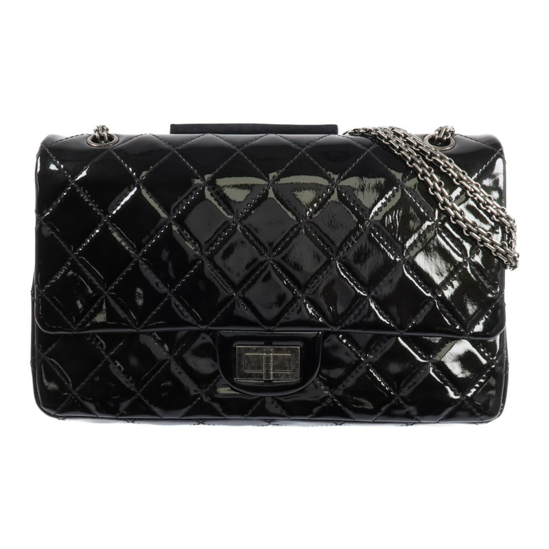 CHANEL 漆皮皮革2.55 Jumbo銀扣鏈帶肩背袋-0