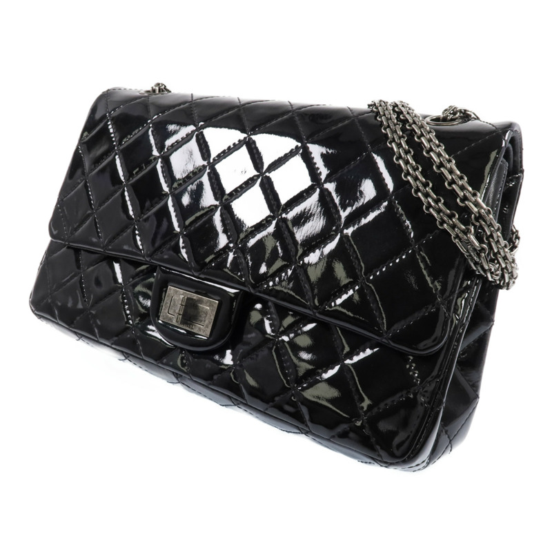 CHANEL 漆皮皮革2.55 Jumbo銀扣鏈帶肩背袋-1