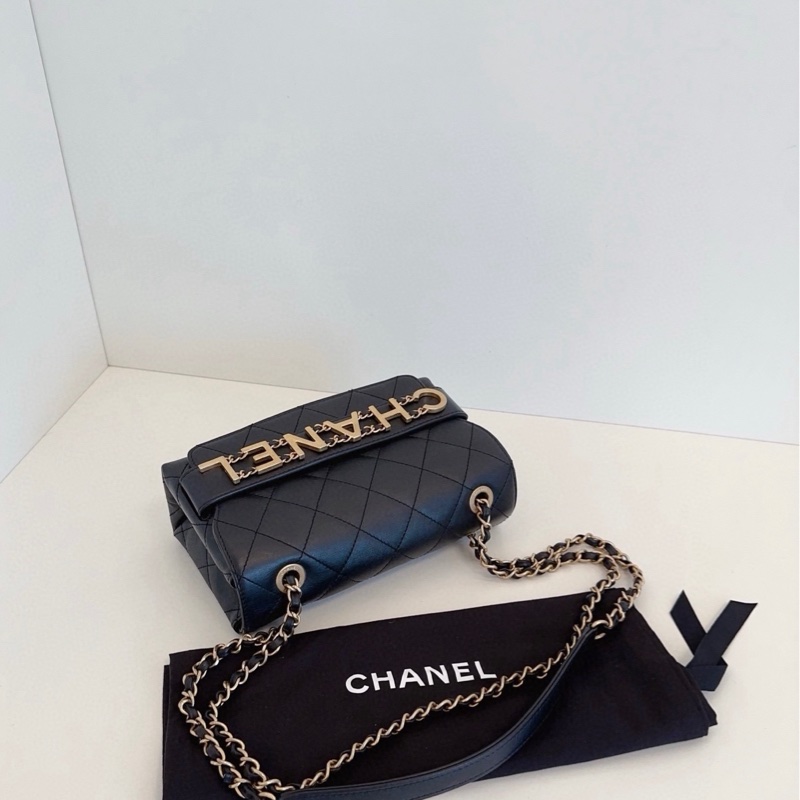 99新Chanel香奈兒 黑金皮穿鏈字母logo插蓋盒子包 小號-4