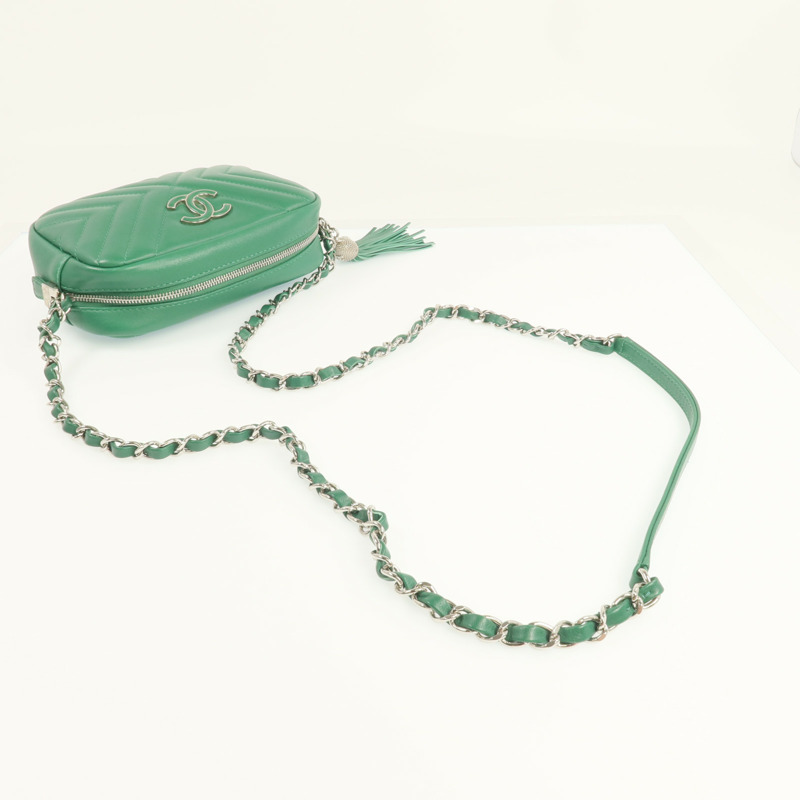 CHANEL 羊皮皮革Camera Bag銀扣鏈帶肩背袋-7