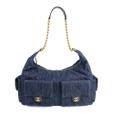 CHANEL 牛仔布Hobo金扣鏈帶肩背袋