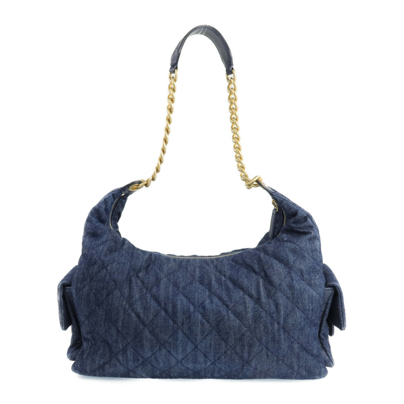 CHANEL 牛仔布Hobo金扣鏈帶肩背袋-2