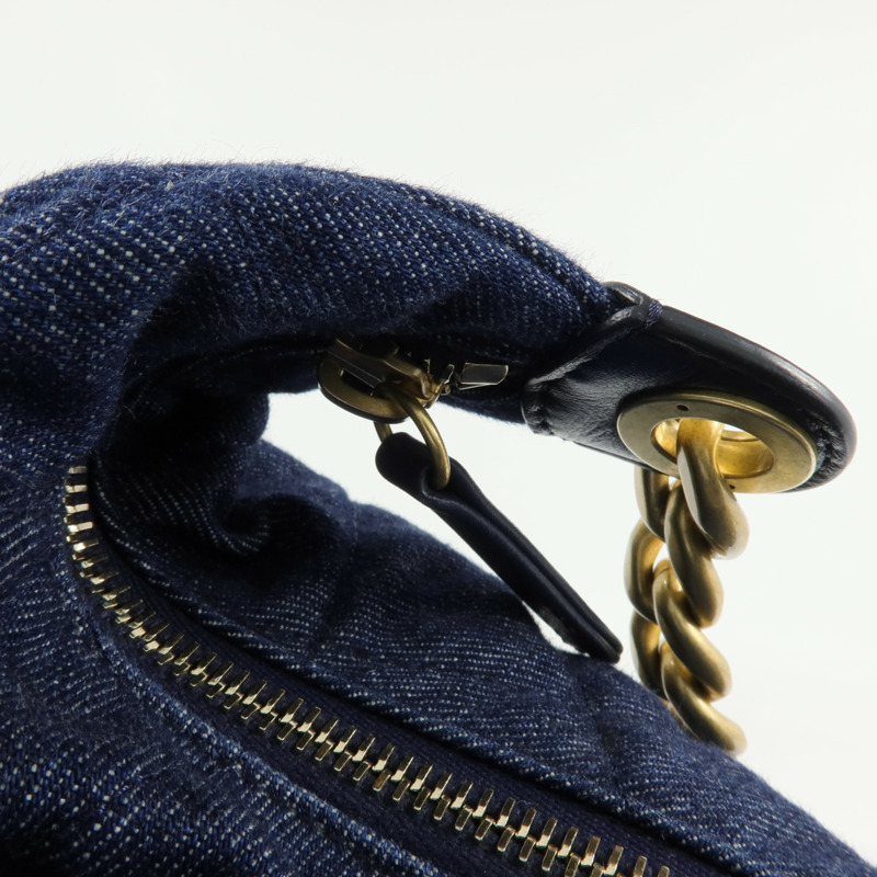 CHANEL 牛仔布Hobo金扣鏈帶肩背袋-14