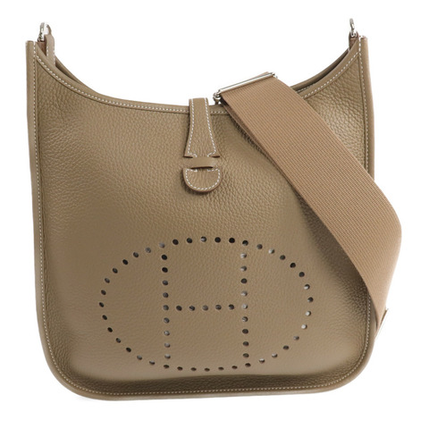 HERMES Clemence皮革Evelyne PM銀扣肩背袋Etoupe