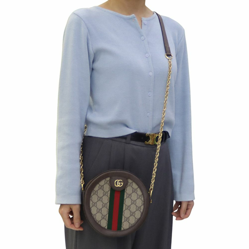 【包稅】GUCCI 550618 GG Supreme Ophidia 迷你 GG 圓形斜背包 34677--8