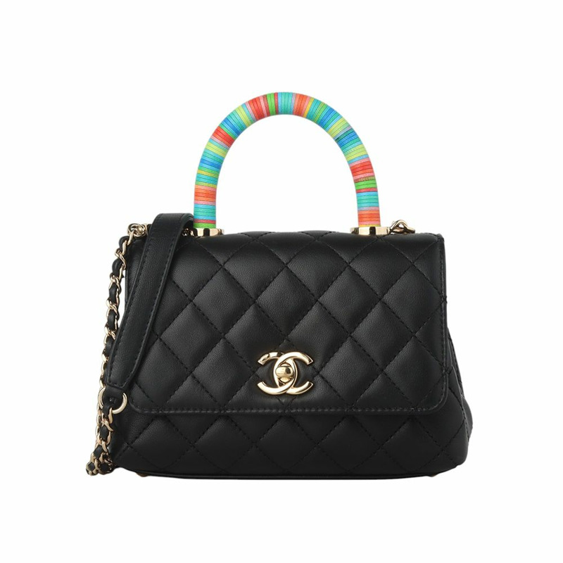 【包稅】CHANEL AS2215 Coco Handle 迷你金 CC 彩虹頂部手柄斜挎包 34681Y--0