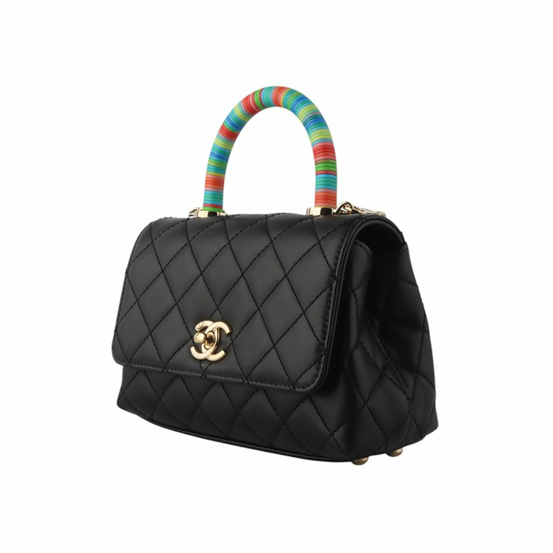 【包稅】CHANEL AS2215 Coco Handle 迷你金 CC 彩虹頂部手柄斜挎包 34681Y--1