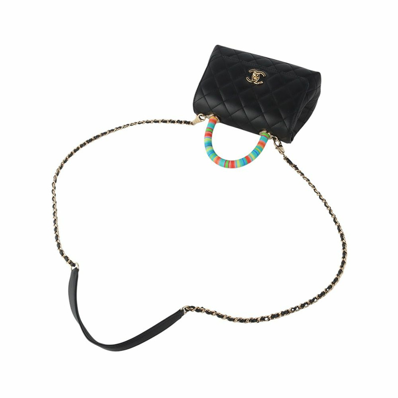 【包稅】CHANEL AS2215 Coco Handle 迷你金 CC 彩虹頂部手柄斜挎包 34681Y--3