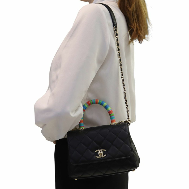 【包稅】CHANEL AS2215 Coco Handle 迷你金 CC 彩虹頂部手柄斜挎包 34681Y--8