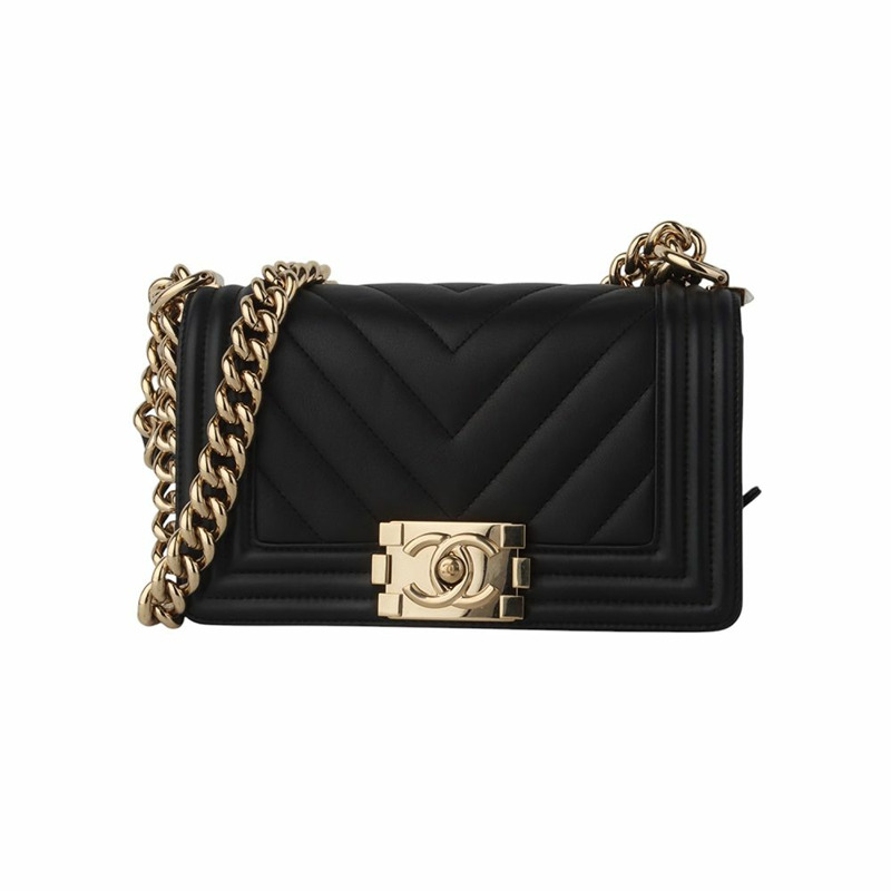 【包稅】CHANEL Chevron Boy Flap 金色小號斜背包-0