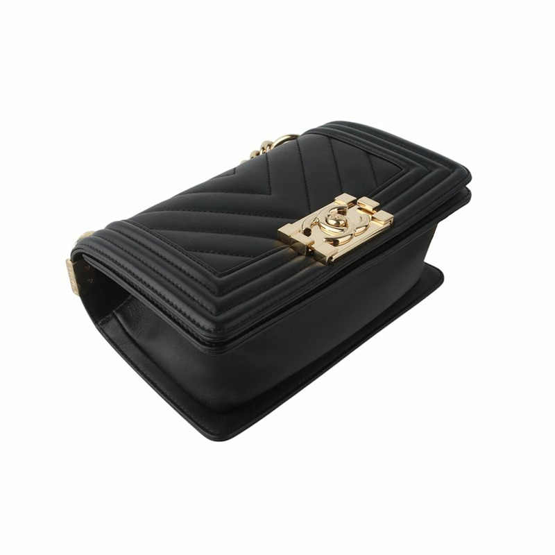 【包稅】CHANEL Chevron Boy Flap 金色小號斜背包-4