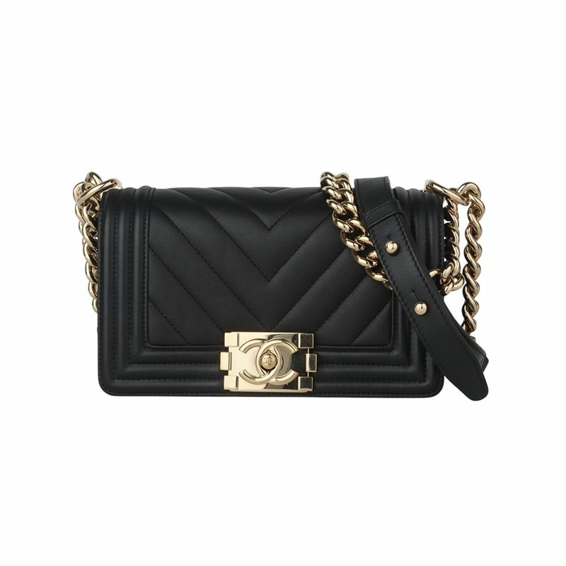 【包稅】CHANEL Chevron Boy Flap 金色小號斜背包-7