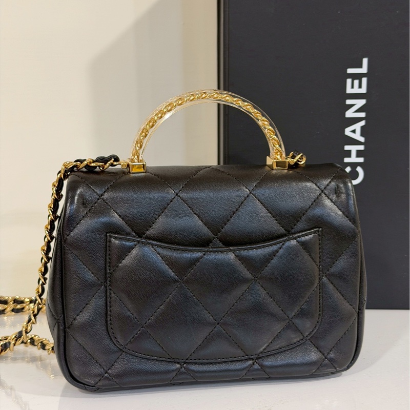 絕美氣質天花板🤩超低價99新🆕Chanel黑金菱格紋手柄cf方胖子單肩斜挎手提包-10