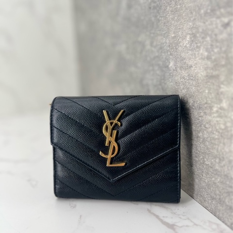 💗香緹國際精品💗 725 YSL 短夾 黑金 魚子醬