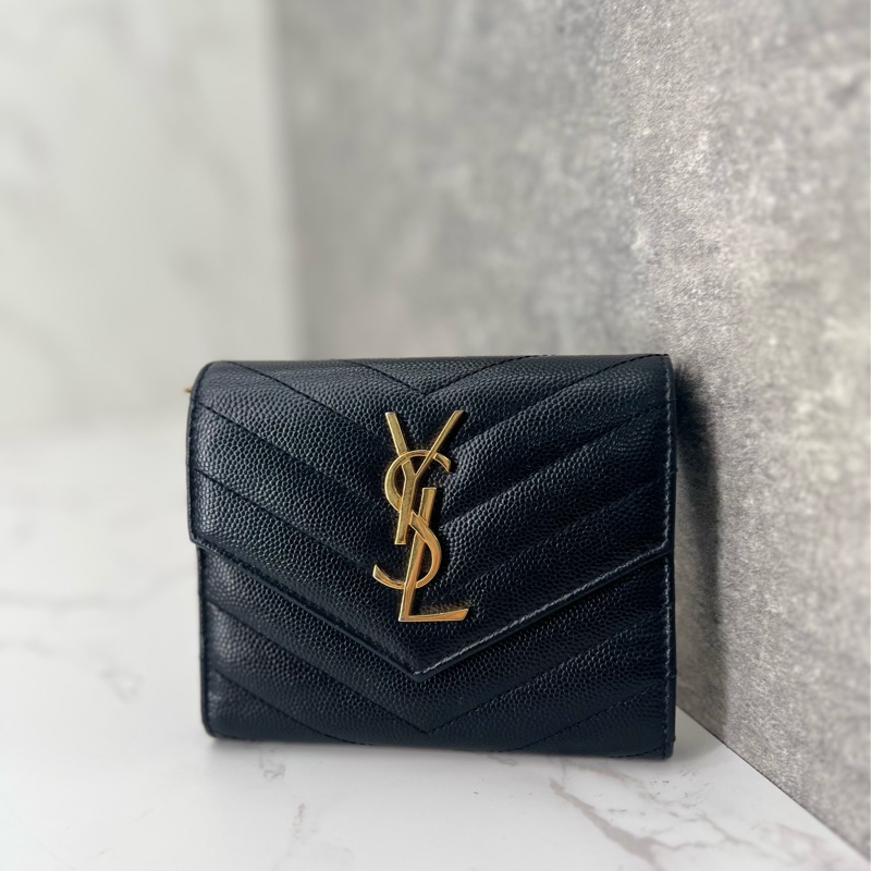 💗香緹國際精品💗 725 YSL 短夾 黑金 魚子醬-0