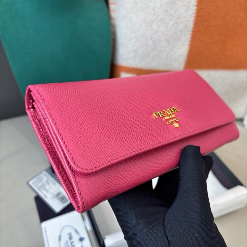 Prada 粉色十字紋牛皮長款錢包長夾-1