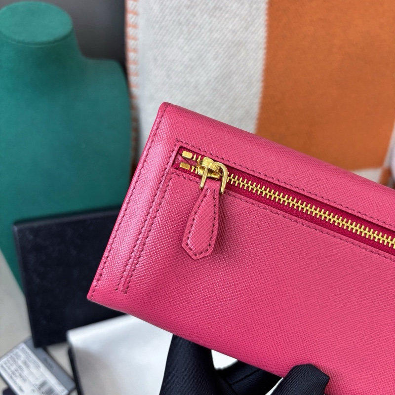 Prada 粉色十字紋牛皮長款錢包長夾-3