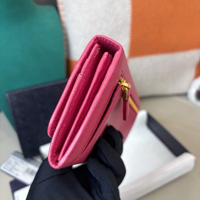 Prada 粉色十字紋牛皮長款錢包長夾-5