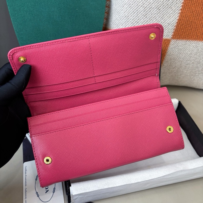 Prada 粉色十字紋牛皮長款錢包長夾-6